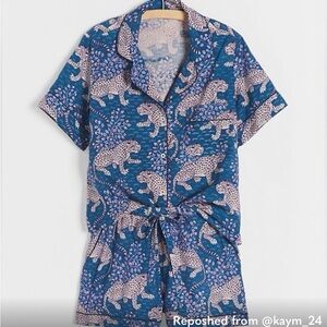 Printfresh Blue Pajama Set with White Animal Print